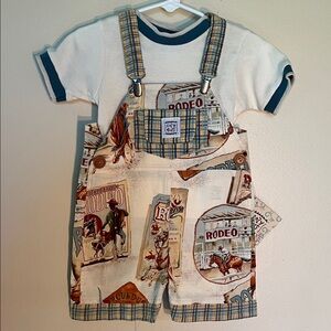 Rodeo Print Kids Overalls with matching ringer T